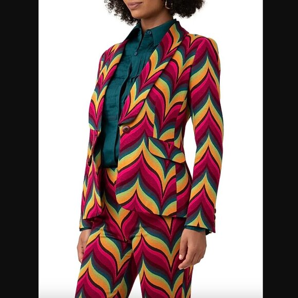 Trina Turk West Village Chevron Jacquard Blazer 4 - Picture 2 of 9